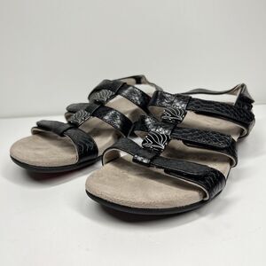 Vionic Women's Amber Sandal Size 6 Black Croc Strappy Adjustable Flat Shoe